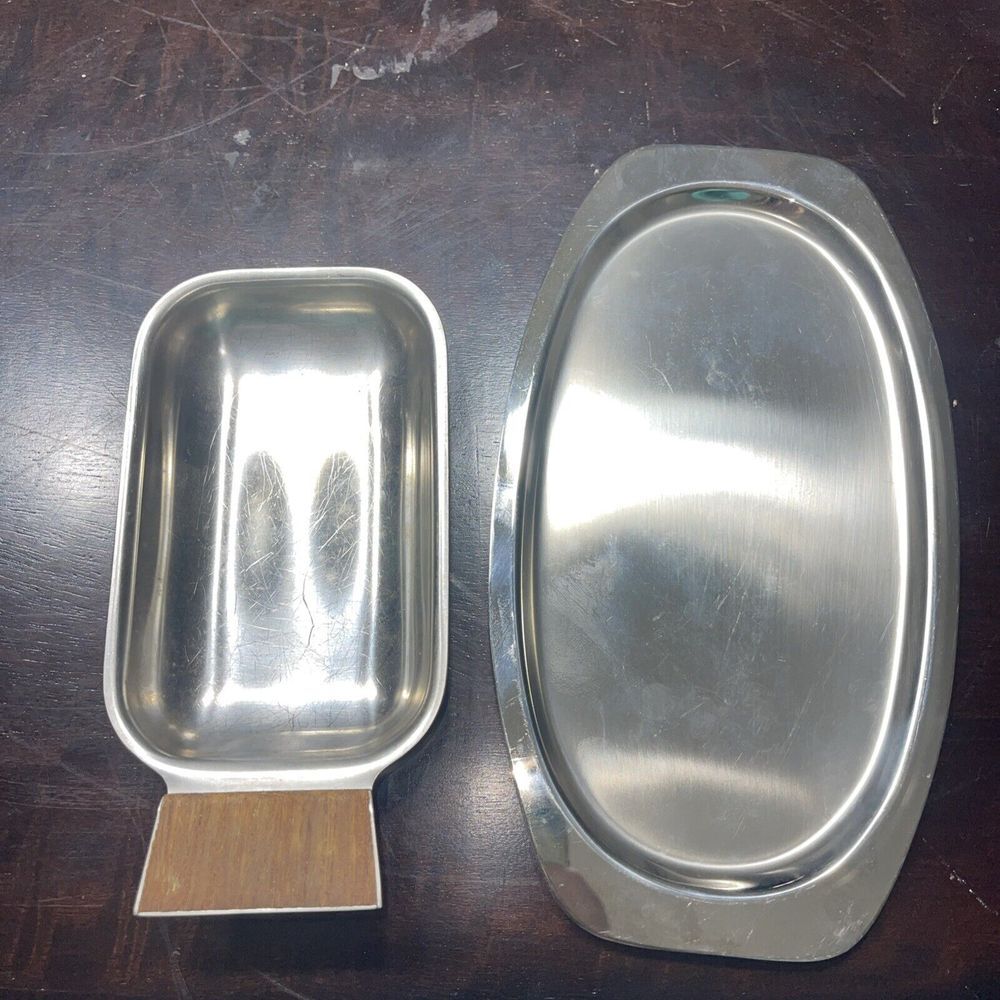 Divided Stainless‎ Steel Tray Denmark  Approx 9X 5" Wood Handles  7"/4" B-X